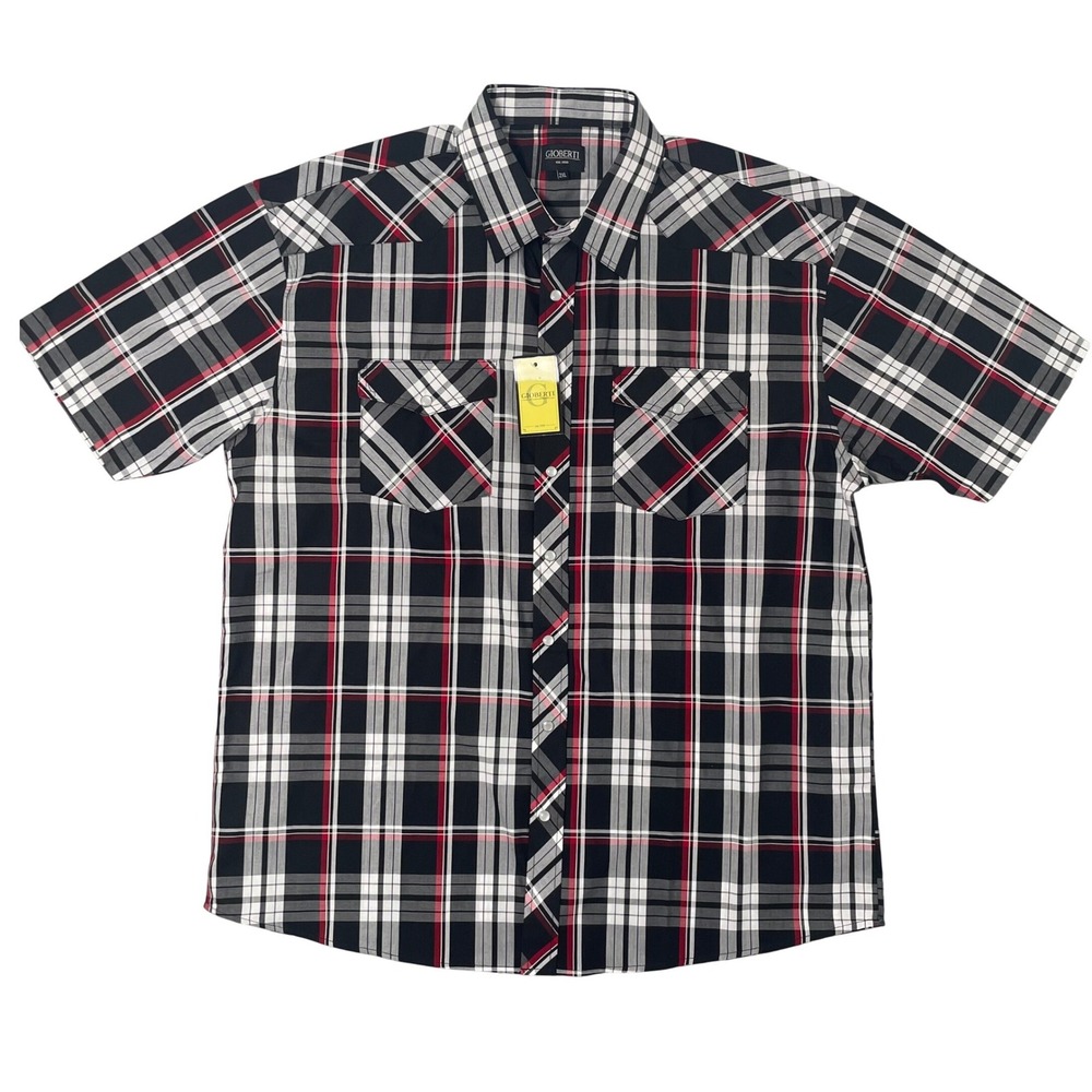GIOBERTI Button Up Shirt Mens‎ 2XL Plaid Black Red White Grunge Dadcore Classic